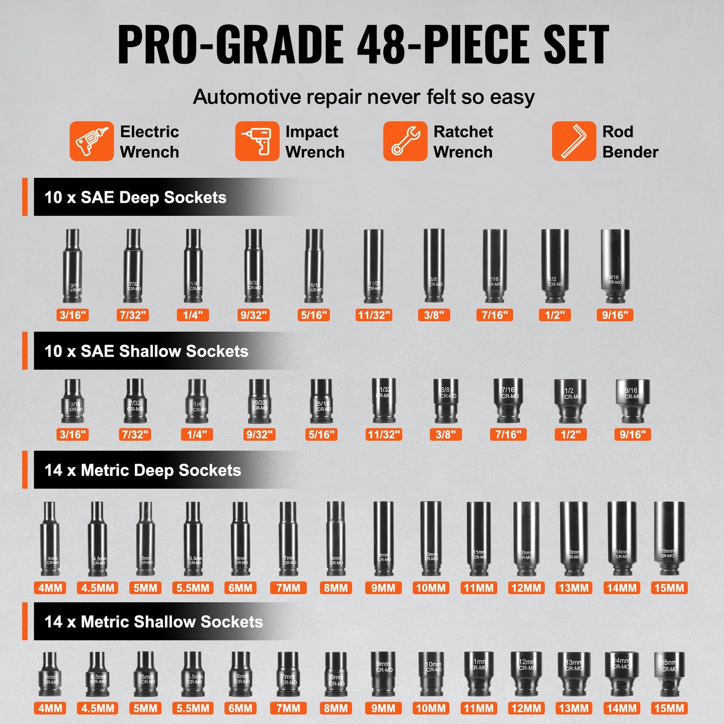 Impact Sockets Set 48pcs 6-Point 1/4" Drive Bit Ratchet Tool Kit Case V952-CJTTZJ1CRMO41B6ARV0