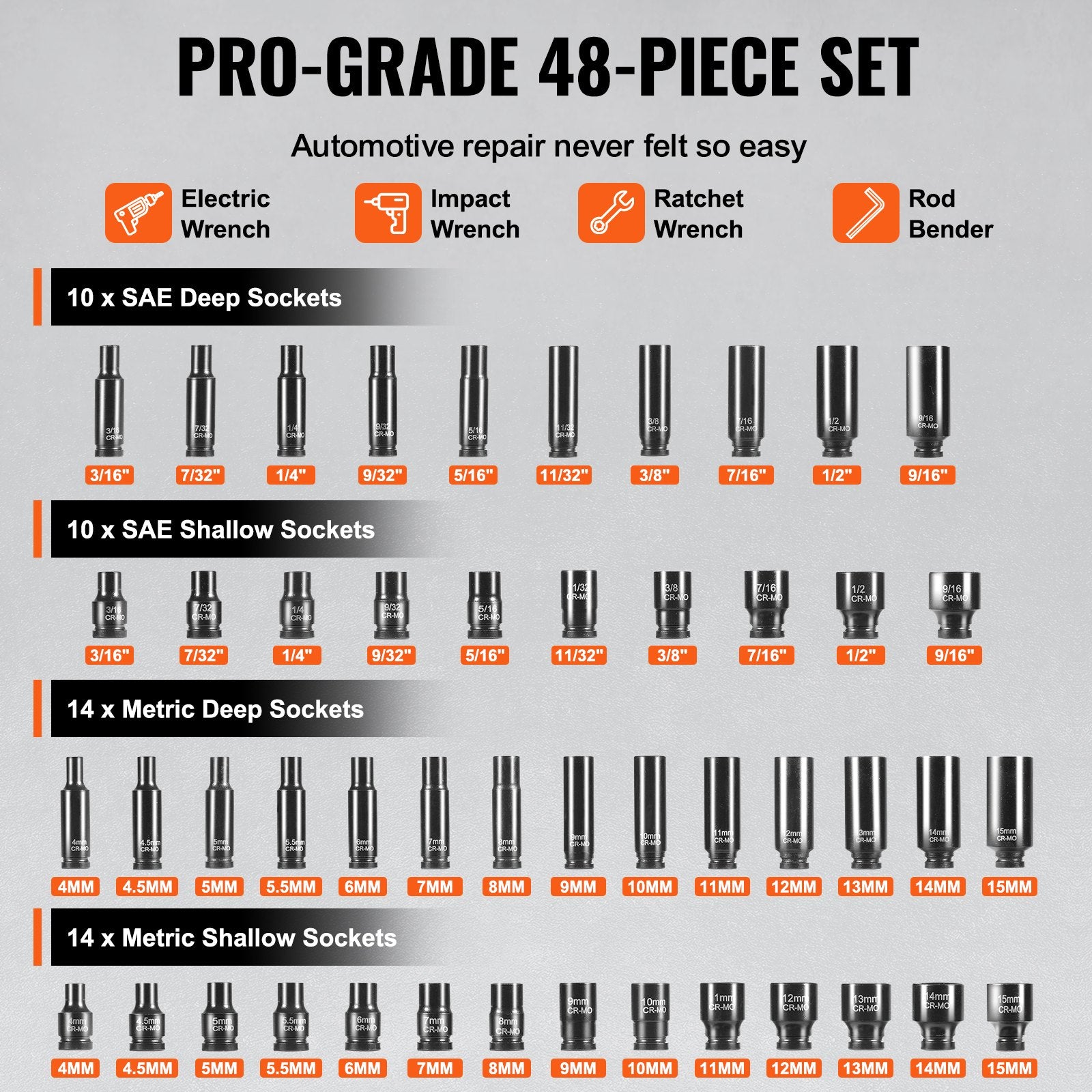 Impact Sockets Set 48pcs 6-Point 1/4" Drive Bit Ratchet Tool Kit Case V952-CJTTZJ1CRMO41B6ARV0