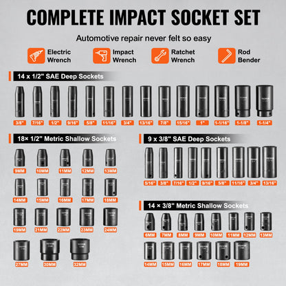 Impact Sockets Set 59pcs 6-Point 3/8" & 1/2" Drive Bit Ratchet Tool Kit V952-CJTTZJ1CRMO53W901V0