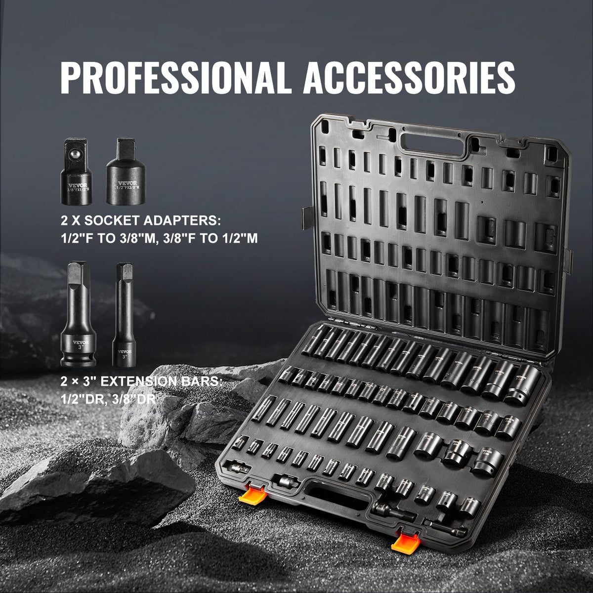 Impact Sockets Set 59pcs 6-Point 3/8" & 1/2" Drive Bit Ratchet Tool Kit V952-CJTTZJ1CRMO53W901V0