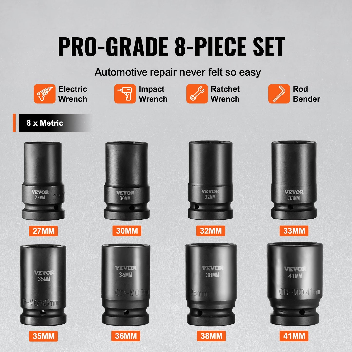 Impact Sockets Set 8pcs 6-Point 1" Drive Bit Ratchet Tool Kit Case V952-CJTTZJ1CRMO8V7TC1V0