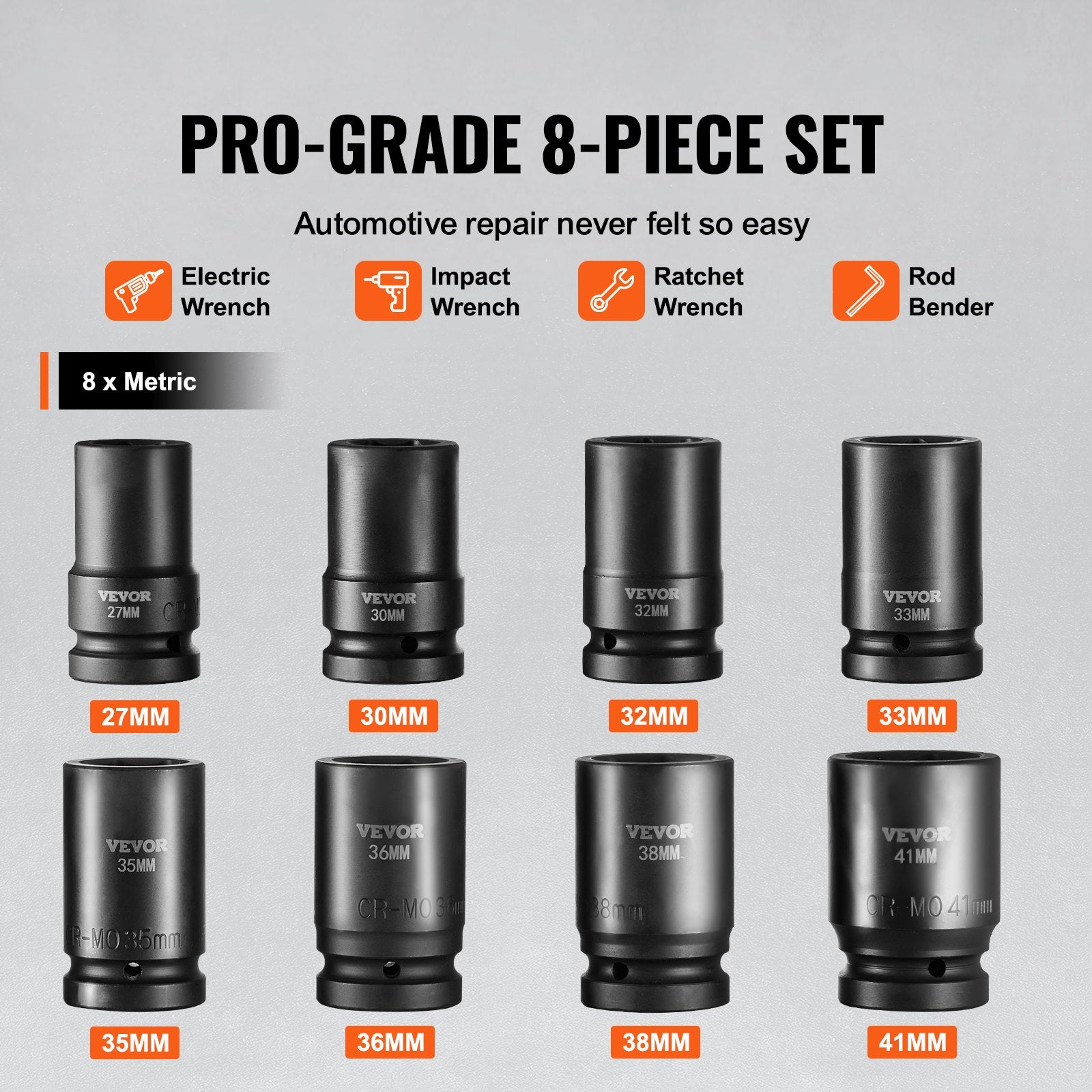 Impact Sockets Set 8pcs 6-Point 1" Drive Bit Ratchet Tool Kit Case V952-CJTTZJ1CRMO8V7TC1V0