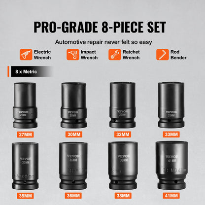 Impact Sockets Set 8pcs 6-Point 1" Drive Bit Ratchet Tool Kit Case V952-CJTTZJ1CRMO8V7TC1V0