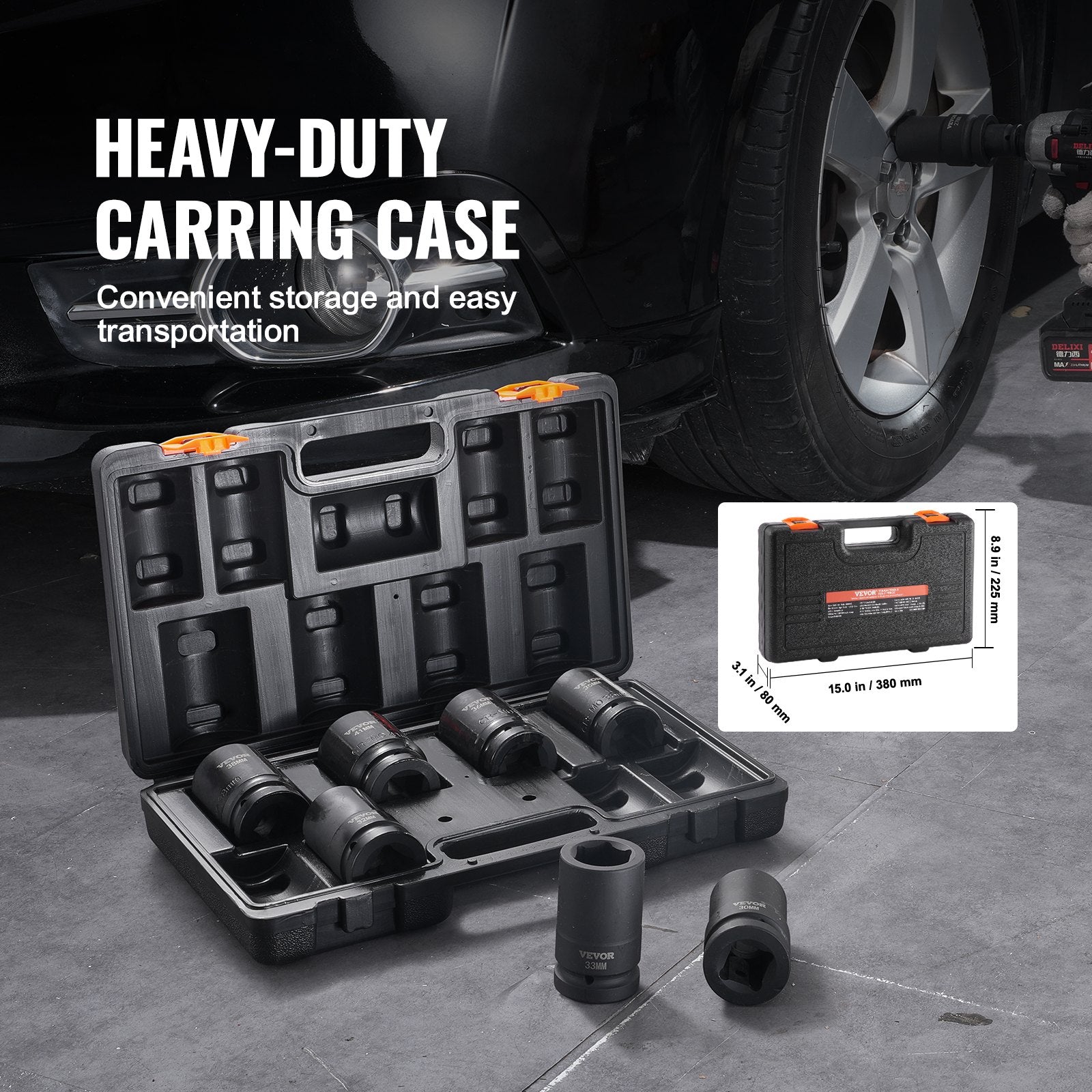 Impact Sockets Set 8pcs 6-Point 1" Drive Bit Ratchet Tool Kit Case V952-CJTTZJ1CRMO8V7TC1V0