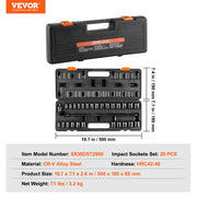 Impact Sockets Set 29pcs 6-Point 3/8in Drive Bit Ratchet Tool Kit Case V952-CJTTZJ1CRV299EO2EV0
