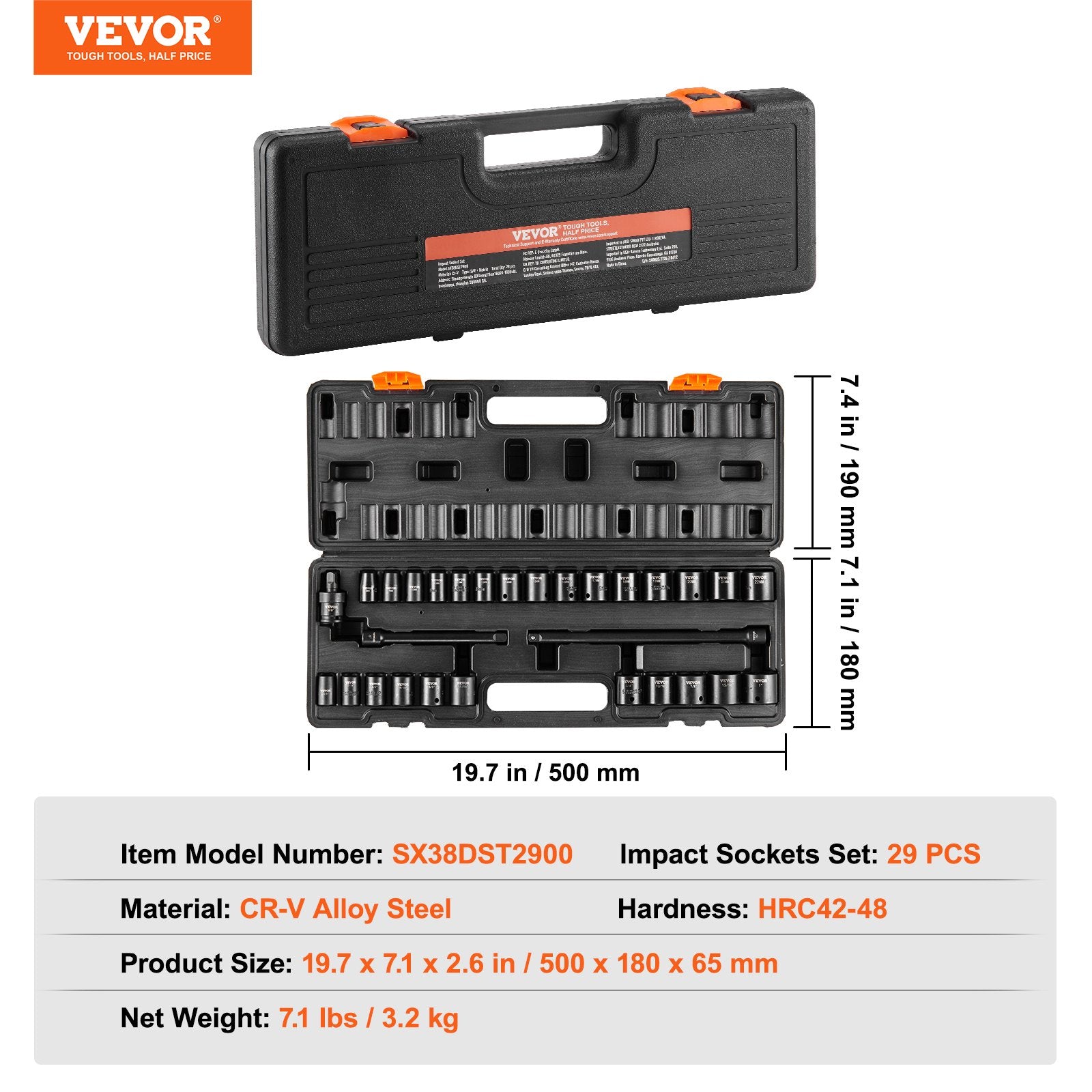 Impact Sockets Set 29pcs 6-Point 3/8in Drive Bit Ratchet Tool Kit Case V952-CJTTZJ1CRV299EO2EV0