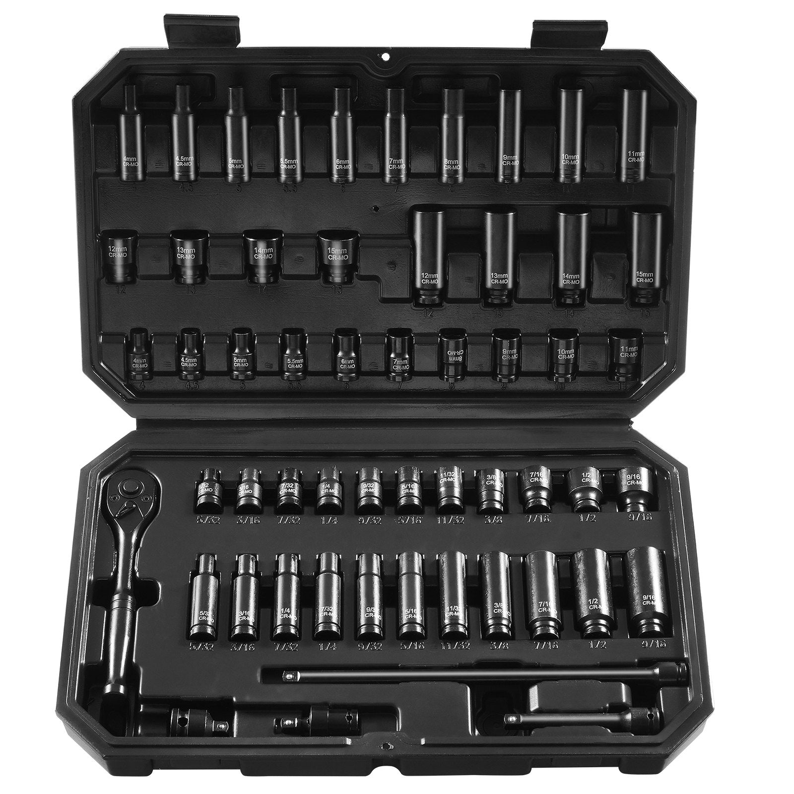 1/4" Drive Impact Socket Set, 55 Piece Deep & Shallow Socket Set SAE 5/32"-9/16" and Metric 4-15mm, 6 Point V952-CJTTZJ1CRV551UAHSV0