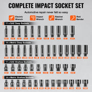 1/4" Drive Impact Socket Set, 55 Piece Deep & Shallow Socket Set SAE 5/32"-9/16" and Metric 4-15mm, 6 Point V952-CJTTZJ1CRV551UAHSV0