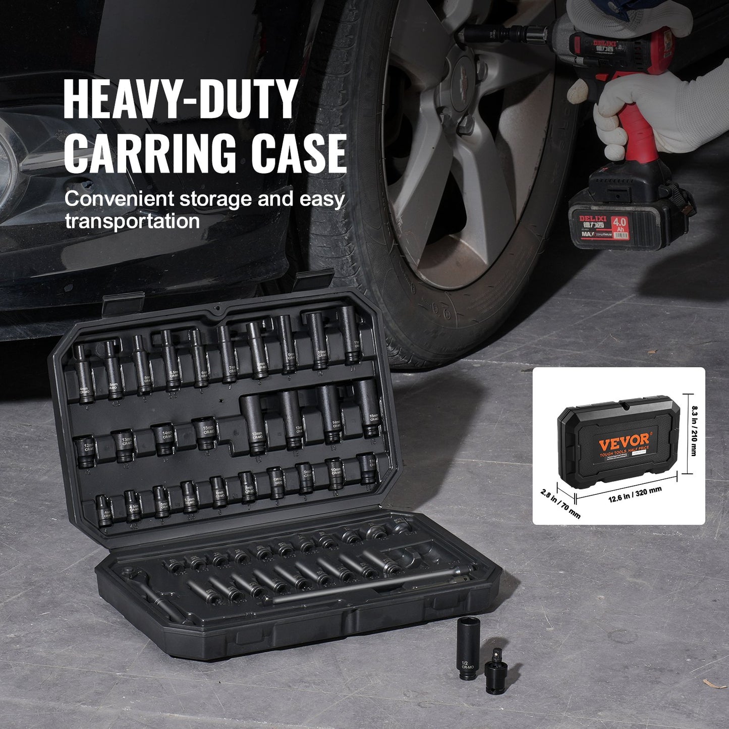 1/4" Drive Impact Socket Set, 55 Piece Deep & Shallow Socket Set SAE 5/32"-9/16" and Metric 4-15mm, 6 Point V952-CJTTZJ1CRV551UAHSV0
