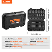 1/4" Drive Impact Socket Set, 55 Piece Deep & Shallow Socket Set SAE 5/32"-9/16" and Metric 4-15mm, 6 Point V952-CJTTZJ1CRV551UAHSV0