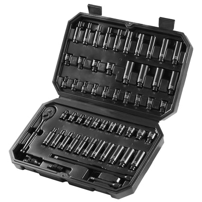 1/4" Drive Impact Socket Set, 55 Piece Deep & Shallow Socket Set SAE 5/32"-9/16" and Metric 4-15mm, 6 Point V952-CJTTZJ1CRV551UAHSV0