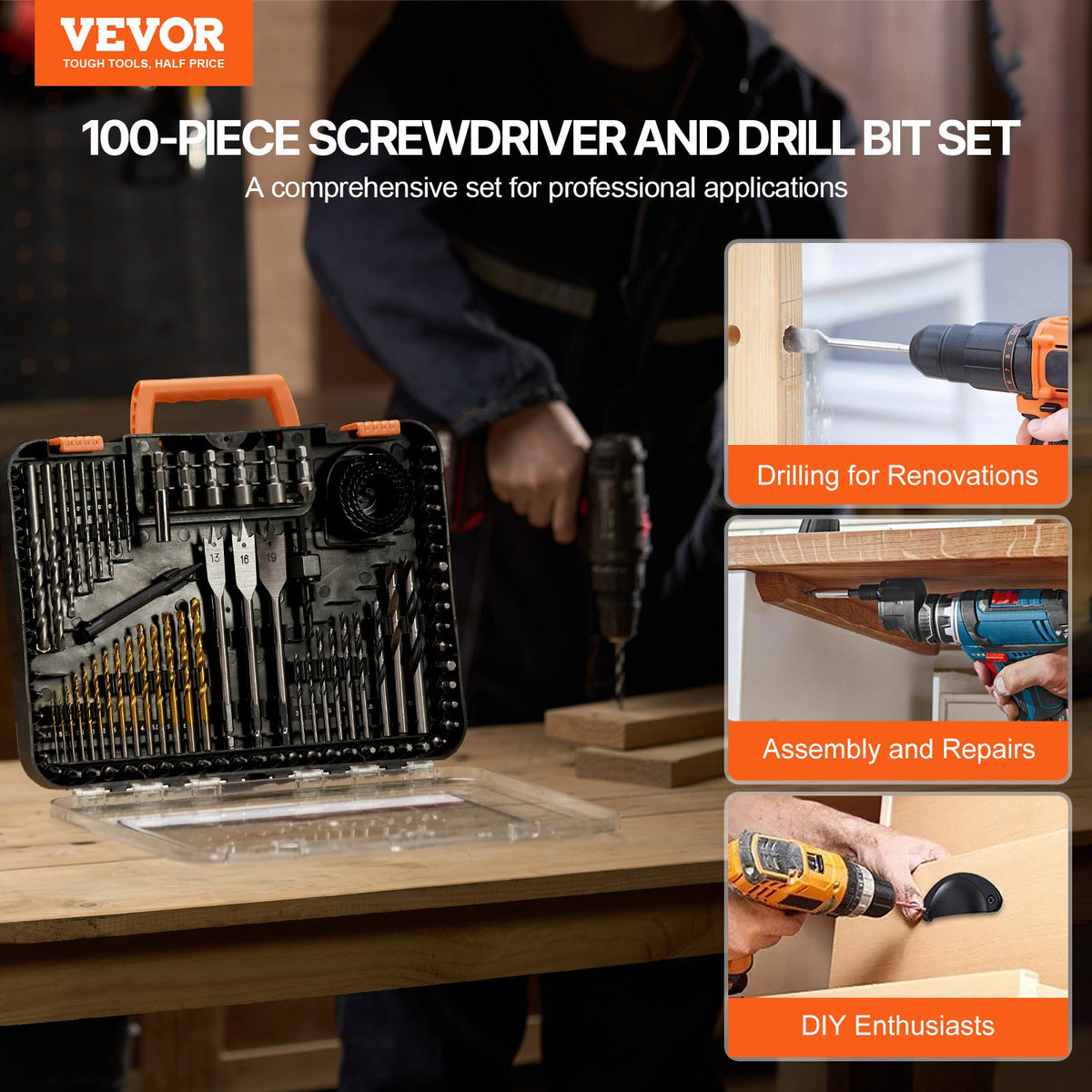 Drill Bit Set 100PCS Screwdriver Bit Set with Carrying Case Multi-purpose V952-CJZHQZTZ111PAG8NYV0
