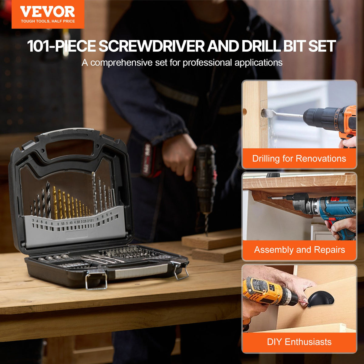 Drill Bit Set 101PCS Screwdriver Bit Set with Carrying Case Multi-purpose V952-CJZHQZTZ112P5AA14V0