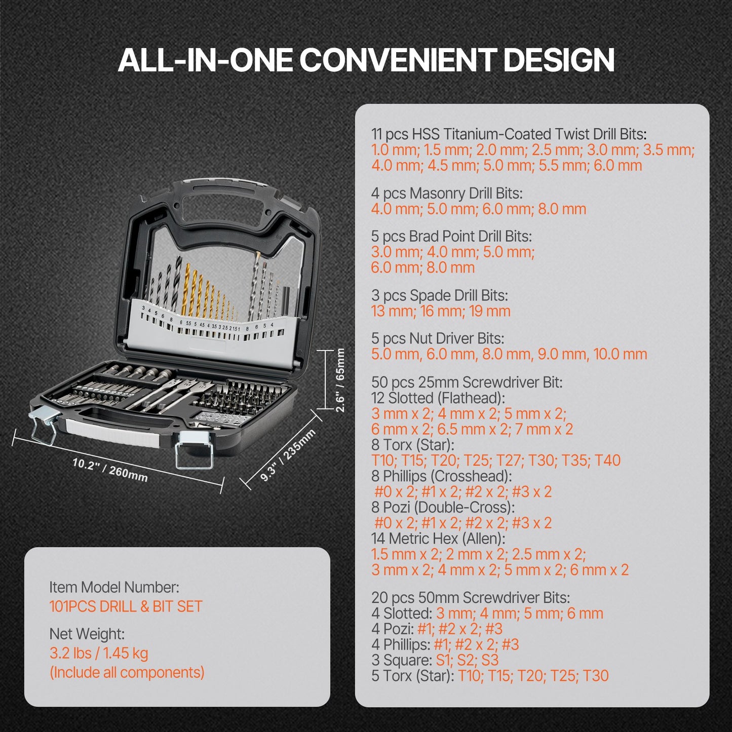Drill Bit Set 101PCS Screwdriver Bit Set with Carrying Case Multi-purpose V952-CJZHQZTZ112P5AA14V0