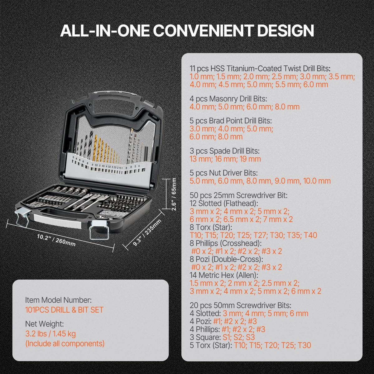 Drill Bit Set 101PCS Screwdriver Bit Set with Carrying Case Multi-purpose V952-CJZHQZTZ112P5AA14V0