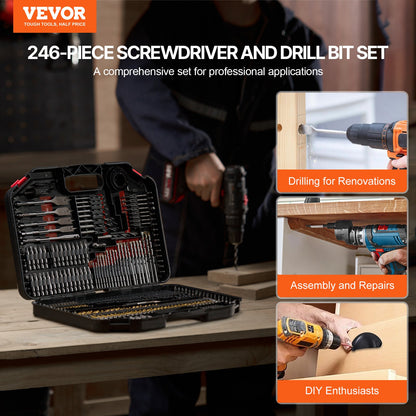 Drill Bit Set, 246 Pieces Drill and Driver Bit Set, Screwdriver Bit Set Suitable for Wood Metal Cement V952-CJZHQZTZ246PK9I75V0