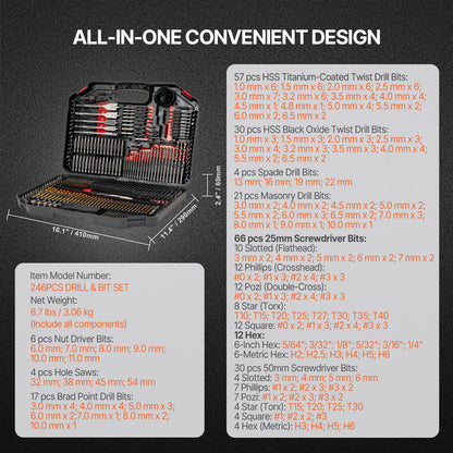Drill Bit Set, 246 Pieces Drill and Driver Bit Set, Screwdriver Bit Set Suitable for Wood Metal Cement V952-CJZHQZTZ246PK9I75V0