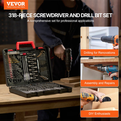 Drill Bit Set, 318 Pieces Drill and Driver Bit Set, Screwdriver Bit Set Suitable for Wood Metal Cement V952-CJZHQZTZ300PEZ4SBV0