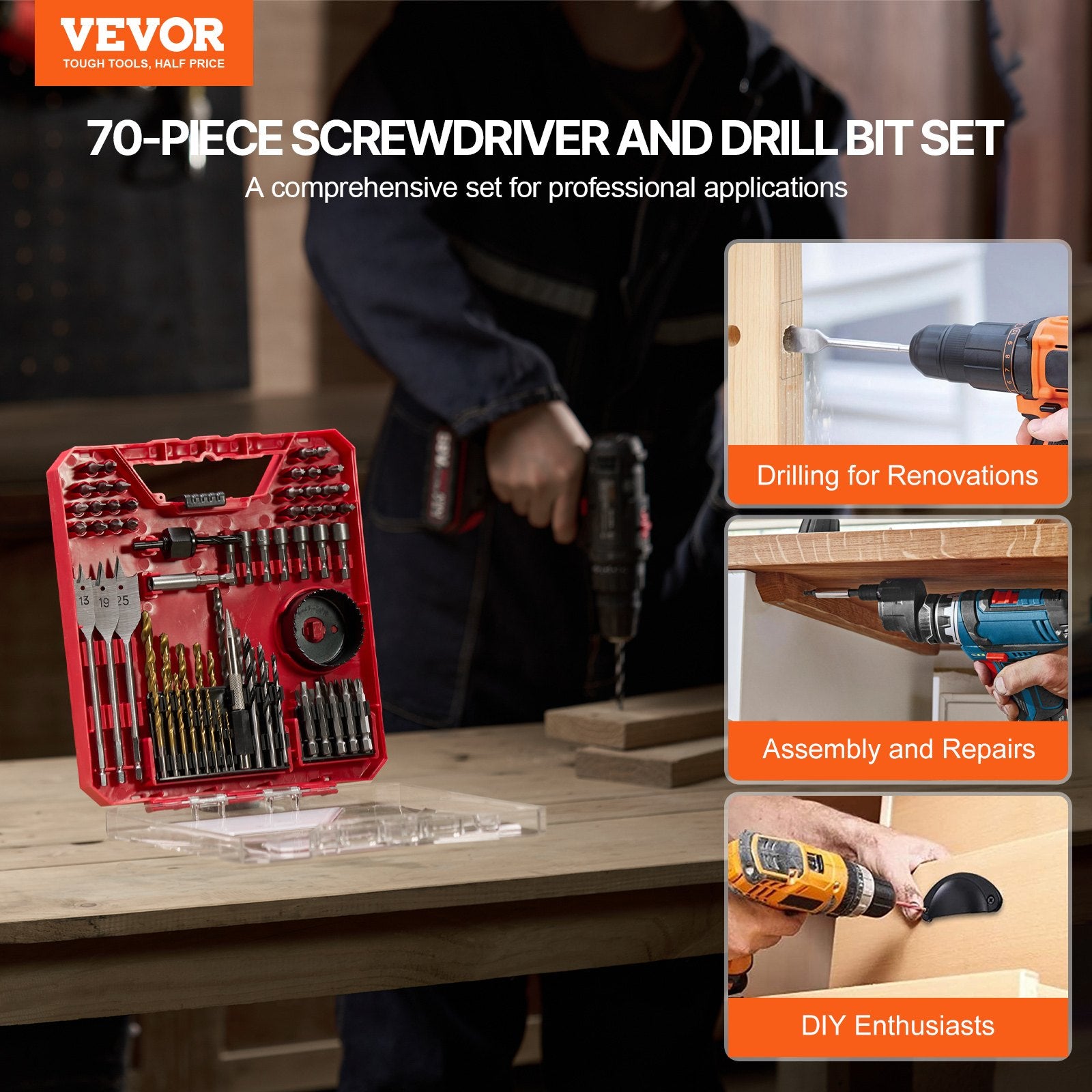 Drill Bit Set 70 PCS Screwdriver Bit Set with Carrying Case Multi-purpose V952-CJZHQZTZ63PC9M2FJV0