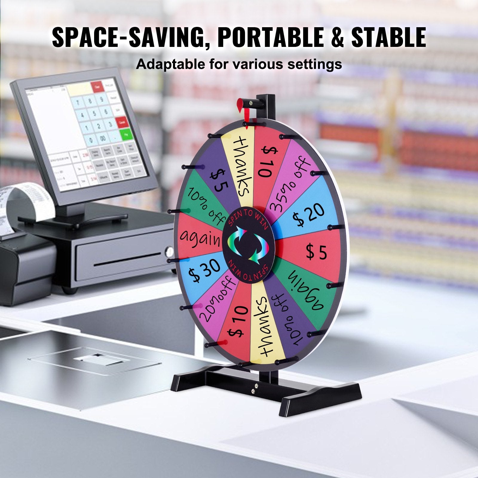 24 inch Spinning Prize Wheel, 14 Slots Tabletop Spinner, Heavy Duty Roulette Wheel with a Dry Erase and 2 V952-CJZLJP24YCGD8WSCVV0