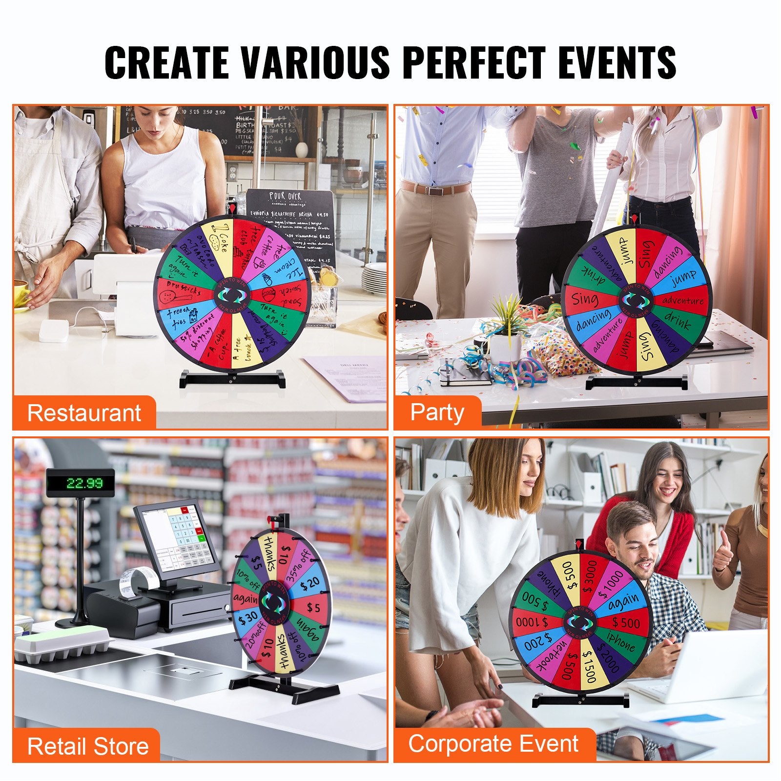 24 inch Spinning Prize Wheel, 14 Slots Tabletop Spinner, Heavy Duty Roulette Wheel with a Dry Erase and 2 V952-CJZLJP24YCGD8WSCVV0
