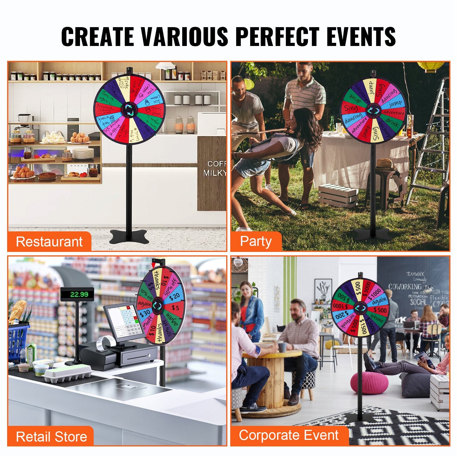 24 inch Spinning Prize Wheel, 14 Slots Spinning Wheel, Roulette Wheel with a Dry Erase and 2 Markers, V952-CJZLJP24YCLDOLAIQV0