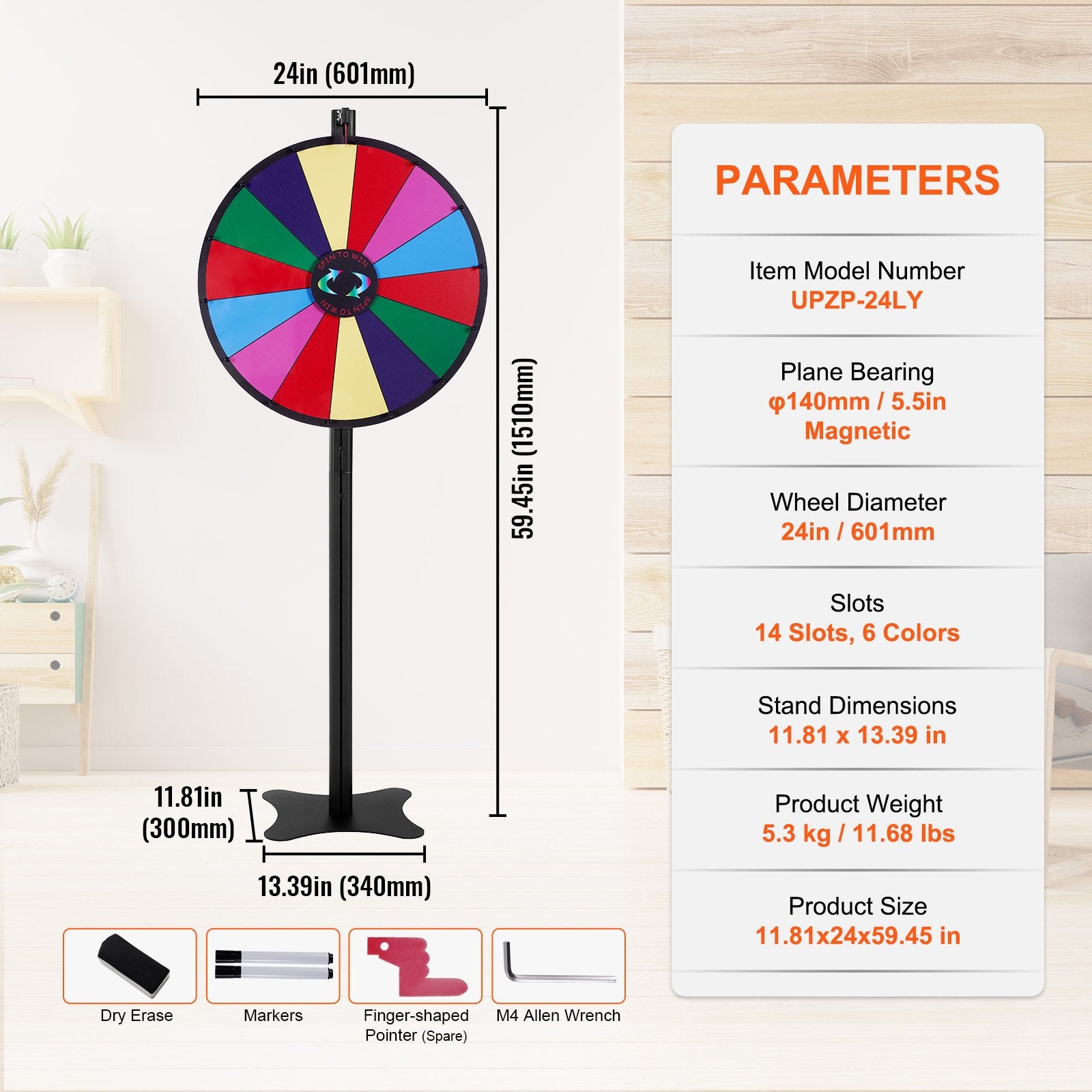 24 inch Spinning Prize Wheel, 14 Slots Spinning Wheel, Roulette Wheel with a Dry Erase and 2 Markers, V952-CJZLJP24YCLDOLAIQV0