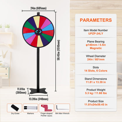 24 inch Spinning Prize Wheel, 14 Slots Spinning Wheel, Roulette Wheel with a Dry Erase and 2 Markers, V952-CJZLJP24YCLDOLAIQV0