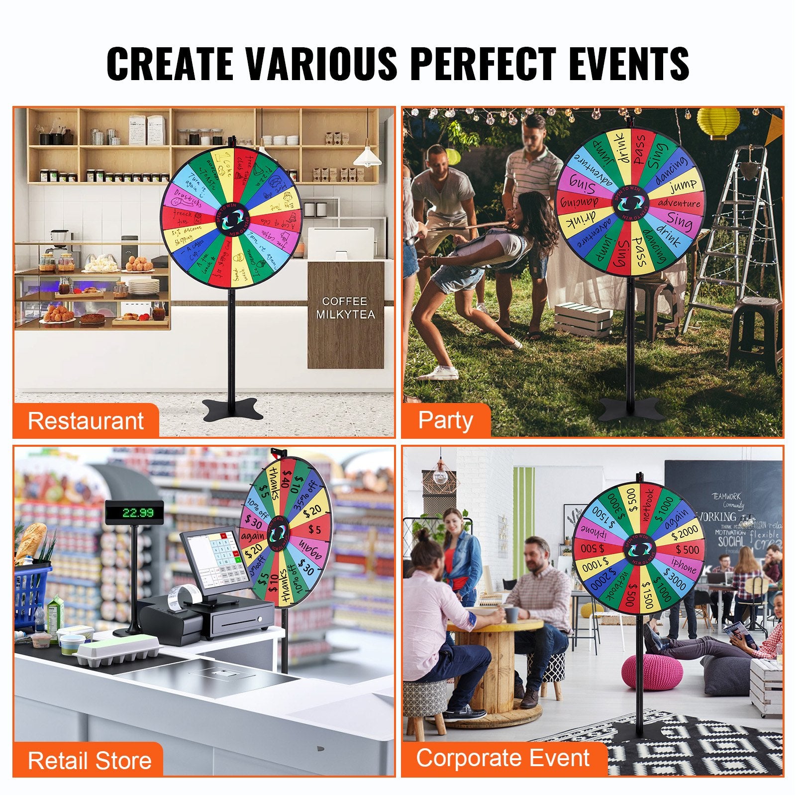 36 inch Spinning Prize Wheel, 18 Slots Spinning Wheel, Roulette Wheel with a Dry Erase and 2 Markers, V952-CJZLJP36YCLD348OOV0