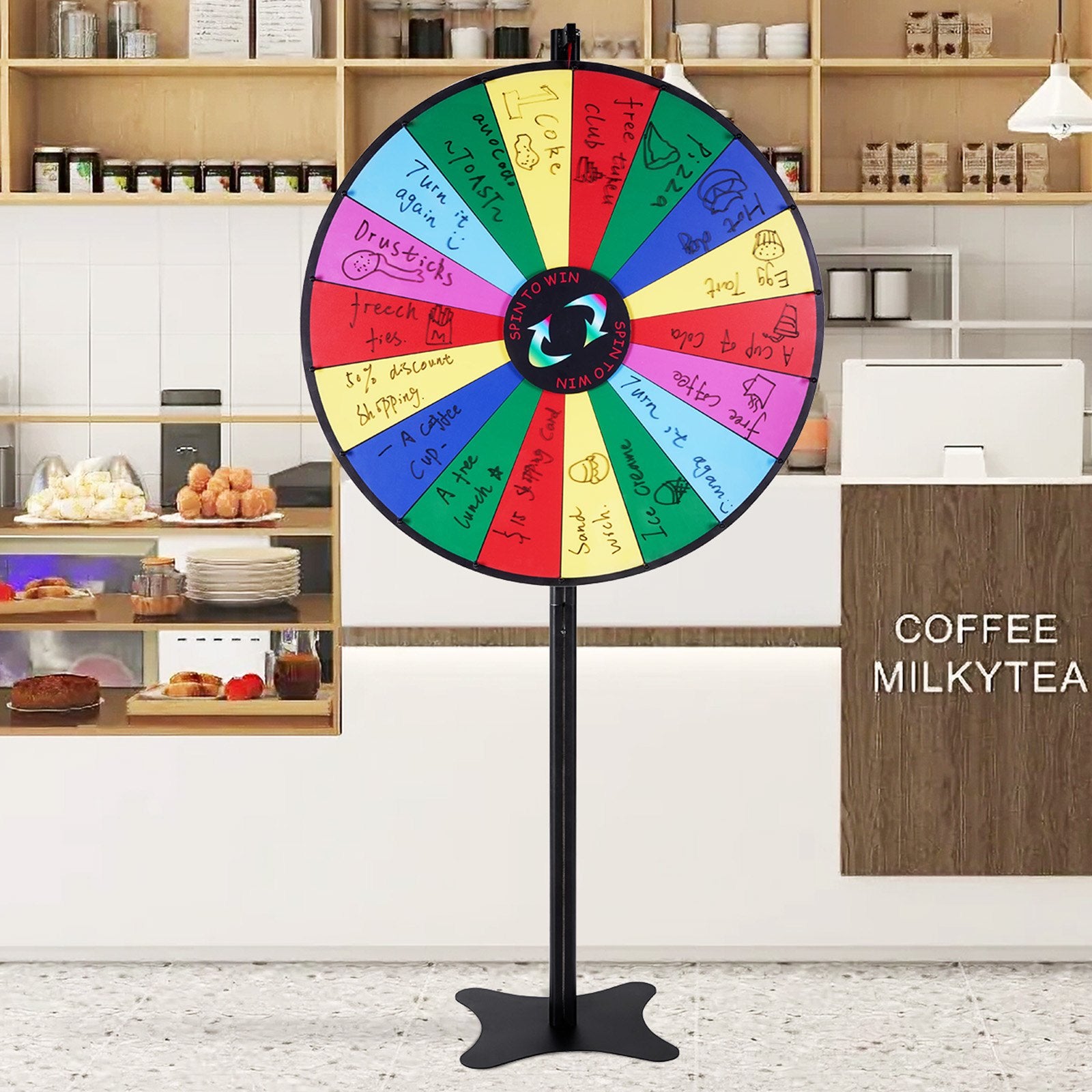 36 inch Spinning Prize Wheel, 18 Slots Spinning Wheel, Roulette Wheel with a Dry Erase and 2 Markers, V952-CJZLJP36YCLD348OOV0