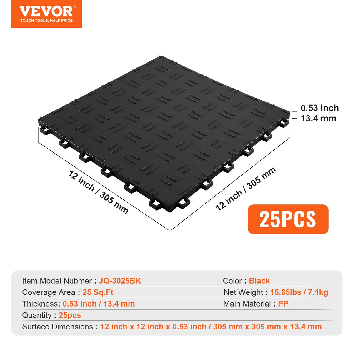 Garage Tiles Interlocking, 12 x 12 x 0.53 inch 25 Pack Garage Floor Covering Tiles, Non-Slip Double-Sided V952-CKDDHSJ251212I91TV0