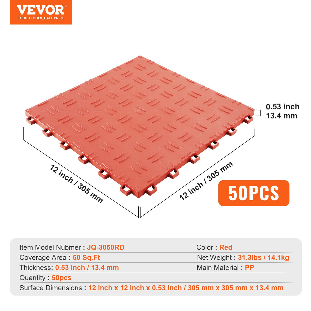 Garage Tiles Interlocking 12x12 in 50 Pack Garage Flooring Tiles Red V952-CKDDHSJ501212FZ13V0