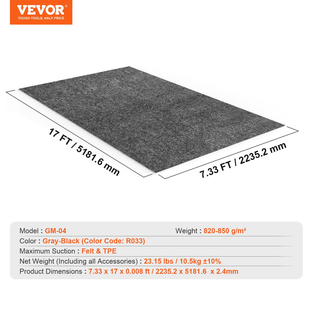 Garage Floor Mat, 2.25 x 5.2 M Waterproof Protection from Water,Snow, Rain,Mud and Oil for Cars, Non-slip V952-CKDT7417HHS0ZZ0HQV0