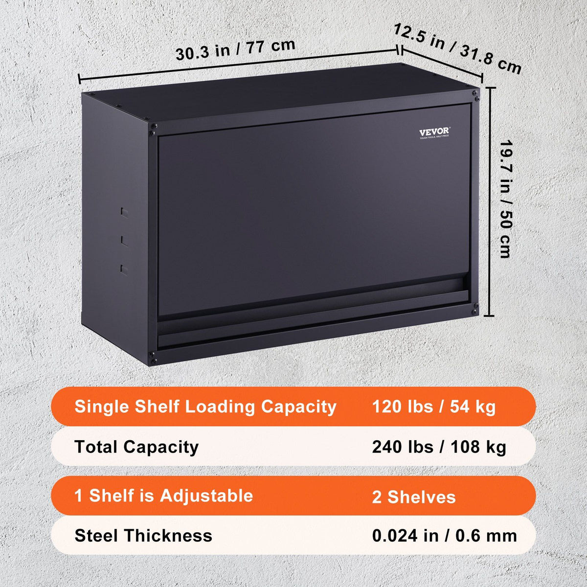 Metal Storage Cabinet, 54.4 kg Load Capacity per Shelf, 50.8 cm Tall Wall-Mounted Powder-Coating Steel Garage V952-CKGJJXJSBGJHHZ7OJV0
