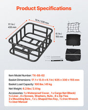 Rear Bike Basket, Medium Bicycle Basket with Cargo Net, Liner & Waterproof Cover, Heavy Duty Bike Back Basket V952-CKHXJSGZYNCBKTWSAV0