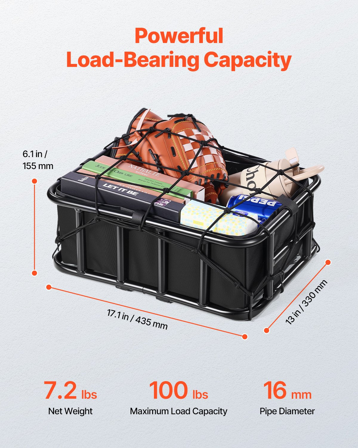 Rear Bike Basket Large Bicycle Basket with Cargo Net Rainproof Cover Liner V952-CKHXJSGZYNCBP96PNV0
