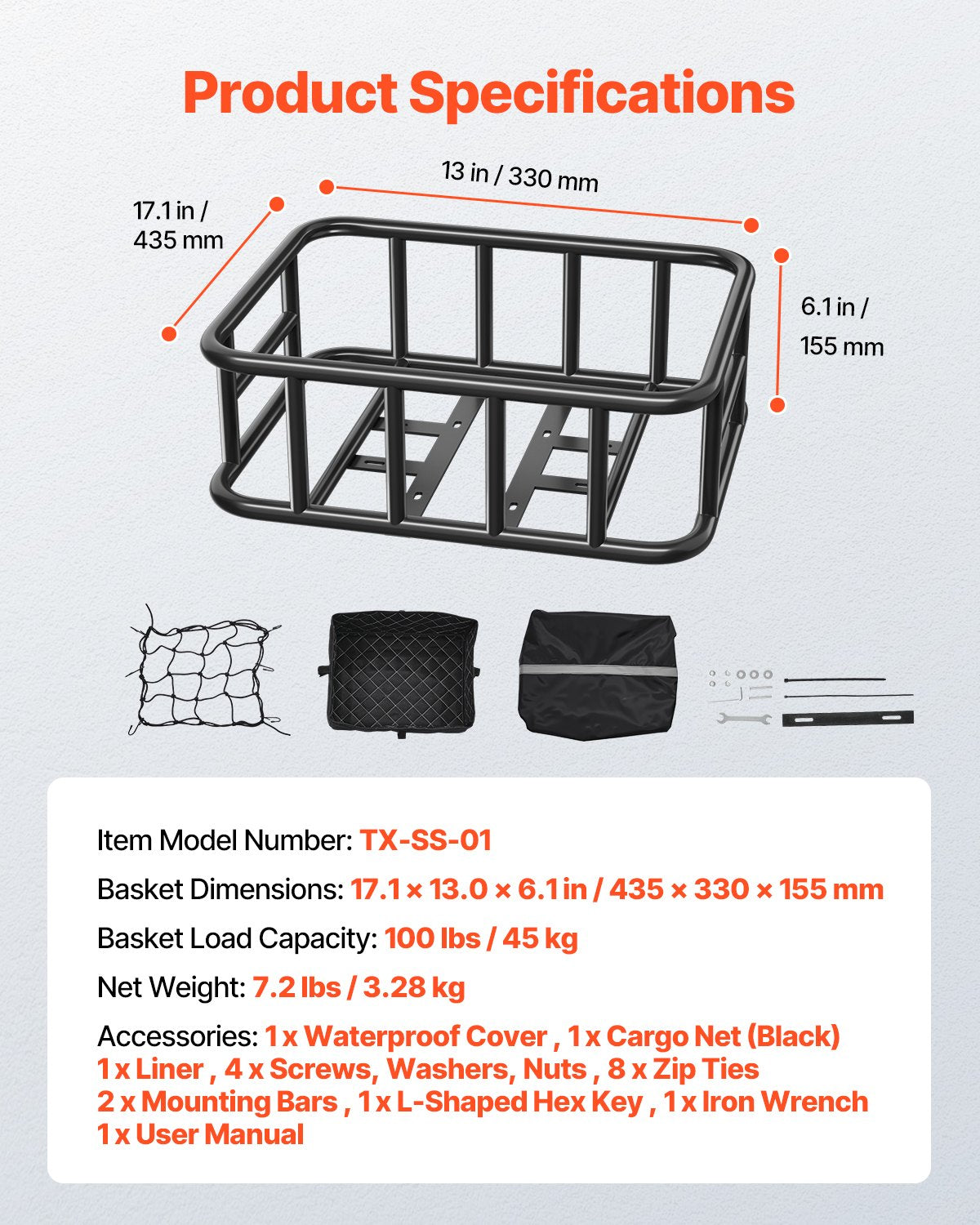 Rear Bike Basket Large Bicycle Basket with Cargo Net Rainproof Cover Liner V952-CKHXJSGZYNCBP96PNV0