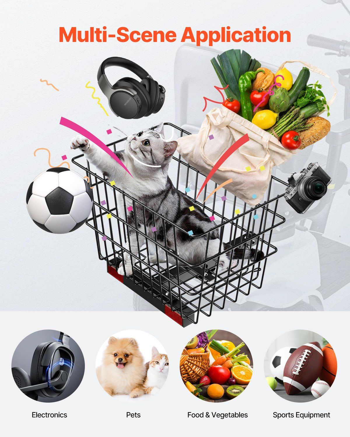 Scooter Rear Basket, Heavy Duty Metal Wire Basket with Handle, Spacious Cargo Basket, Works with 1-inch V952-CKHXJSSZWNCBHGDPJV0