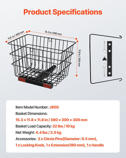 Scooter Rear Basket, Heavy Duty Metal Wire Basket with Handle, Spacious Cargo Basket, Works with 1-inch V952-CKHXJSSZWNCBHGDPJV0