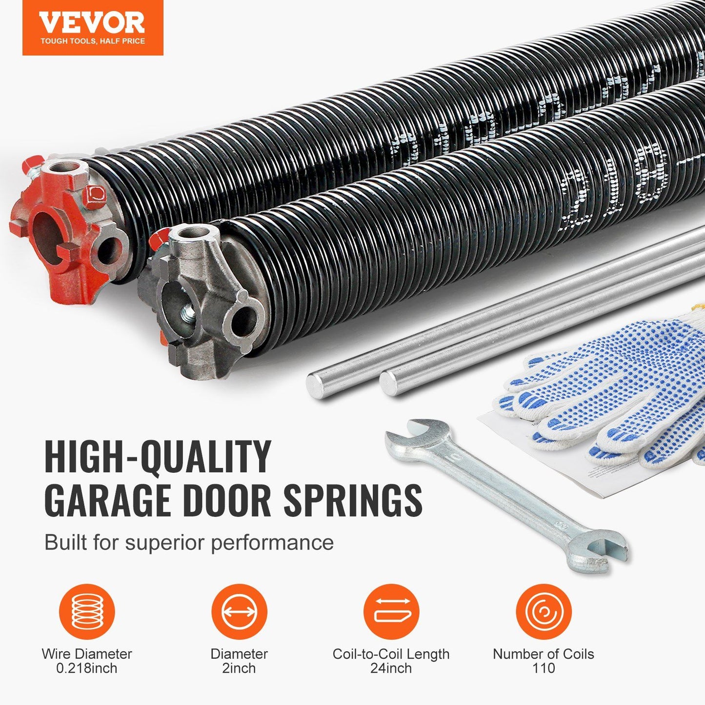 Garage Door Torsion Springs, Pair of 5.54 x 50.8 x 610 mm, 16000 Cycles, Garage Door Springs with Non-Slip V952-CKMDH0218X2X2TDCCV0