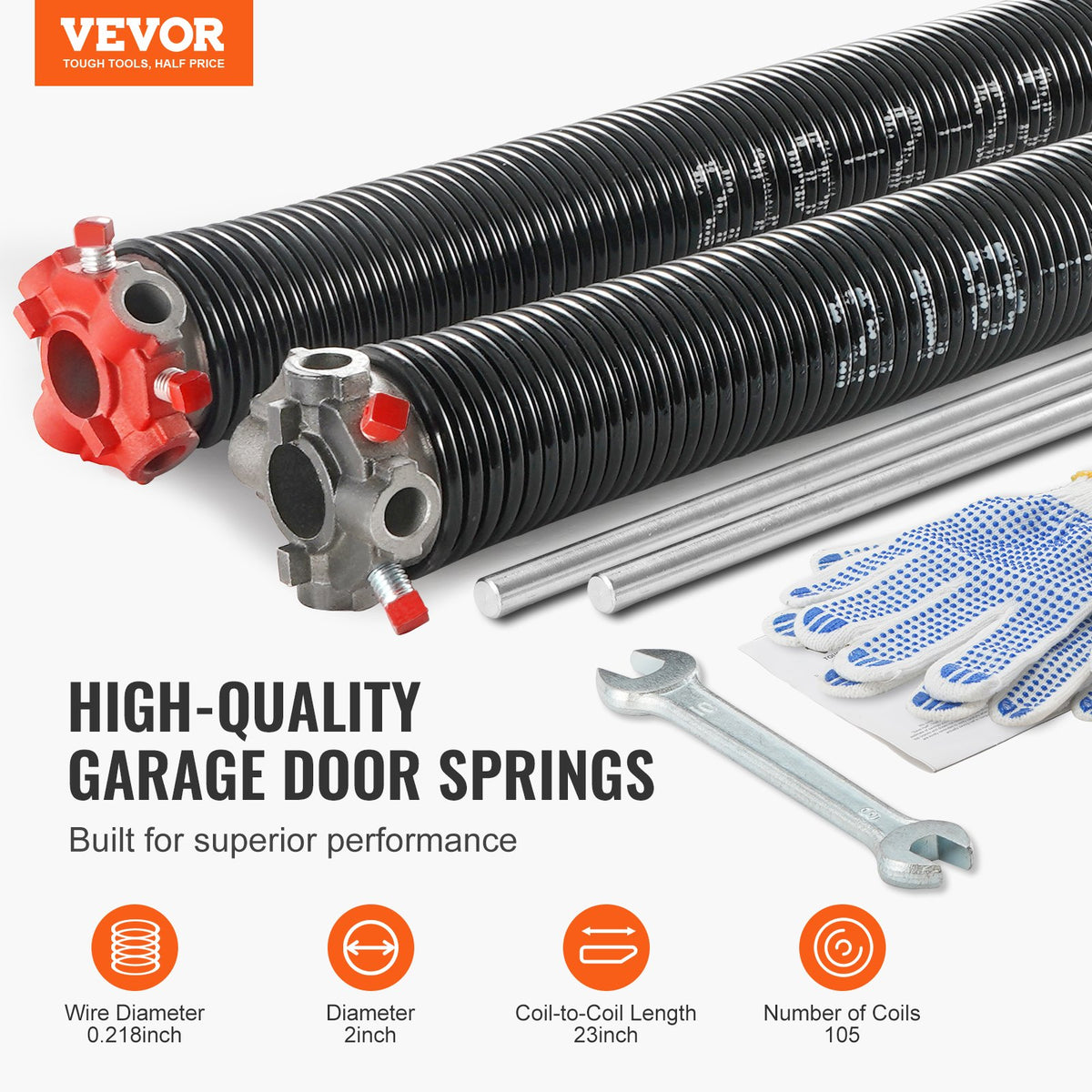 Garage Door Torsion Springs Pair of 0.218 x 2 x 23inch with Winding Bars V952-CKMDH0218X2X70R5GV0