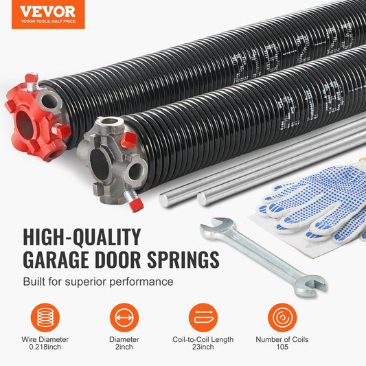 Garage Door Torsion Springs Pair of 0.218 x 2 x 23inch with Winding Bars V952-CKMDH0218X2X70R5GV0