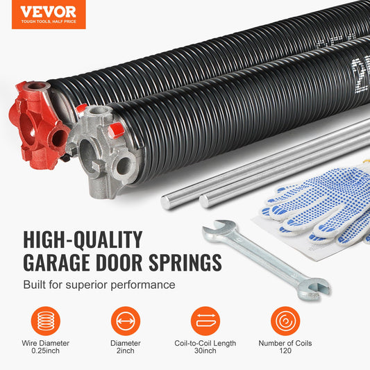 Garage Door Torsion Springs, 16000 Cycles, Pair of 0.25 x 2 x 30inch, Garage Door Springs with Non-Slip V952-CKMDH0250X2XGEHH7V0