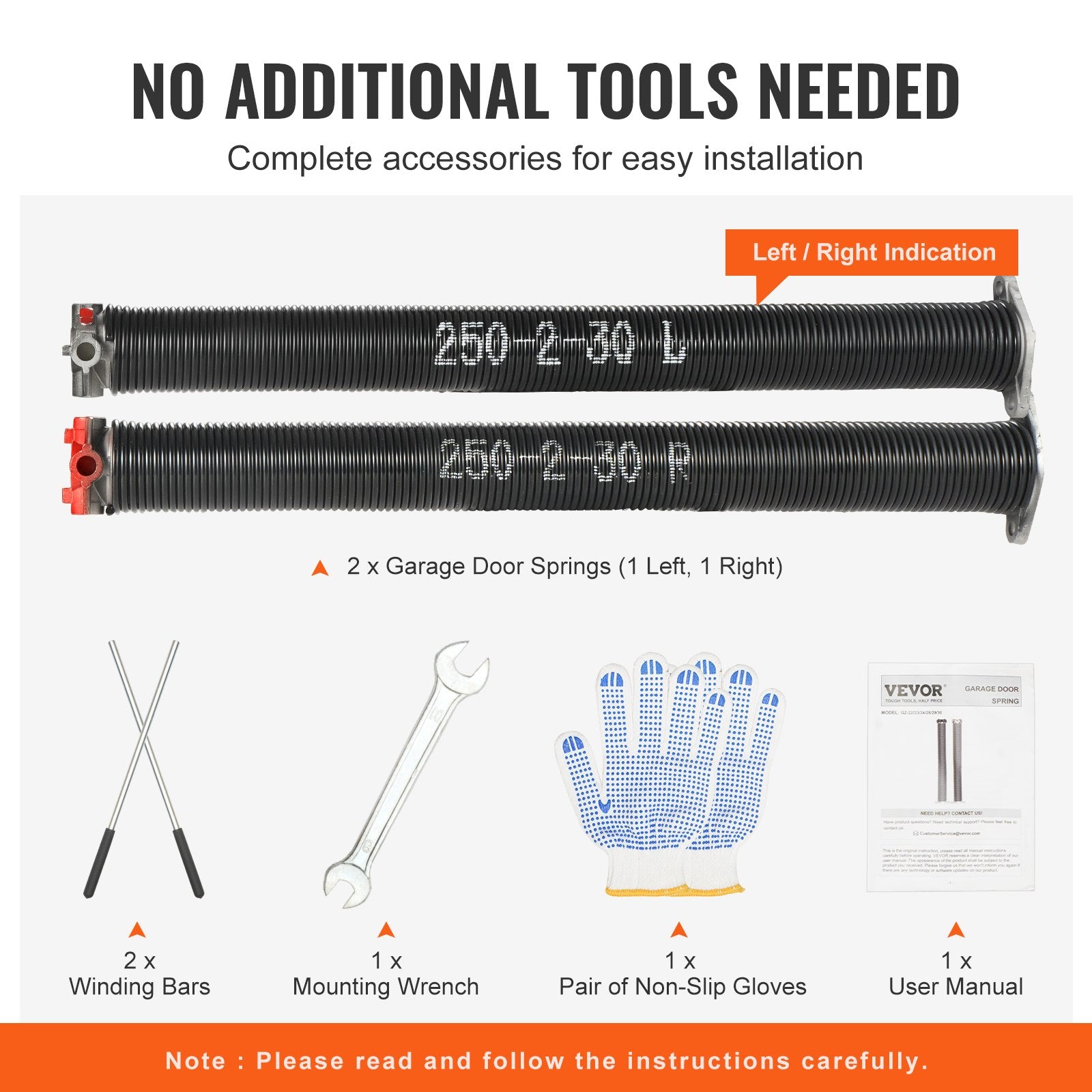 Garage Door Torsion Springs, 16000 Cycles, Pair of 0.25 x 2 x 30inch, Garage Door Springs with Non-Slip V952-CKMDH0250X2XGEHH7V0