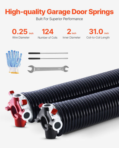 Garage Door Torsion Springs, Pair of 6.35 x 50.8 x 787 mmn, 16000 Cycles, Electrophoresis Black Coated for V952-CKMDH0250X2XWA4D1V0
