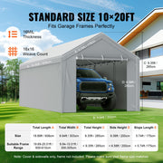 Carport Replacement Canopy Cover Top + Side Wall 10 x 20 ft, Garage Tent Shelter Tarp Heavy-Duty Waterproof & V952-CKPB10X20FTH27H20V0
