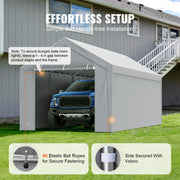 Carport Replacement Canopy Cover Top + Side Wall 10 x 20 ft, Garage Tent Shelter Tarp Heavy-Duty Waterproof & V952-CKPB10X20FTH27H20V0