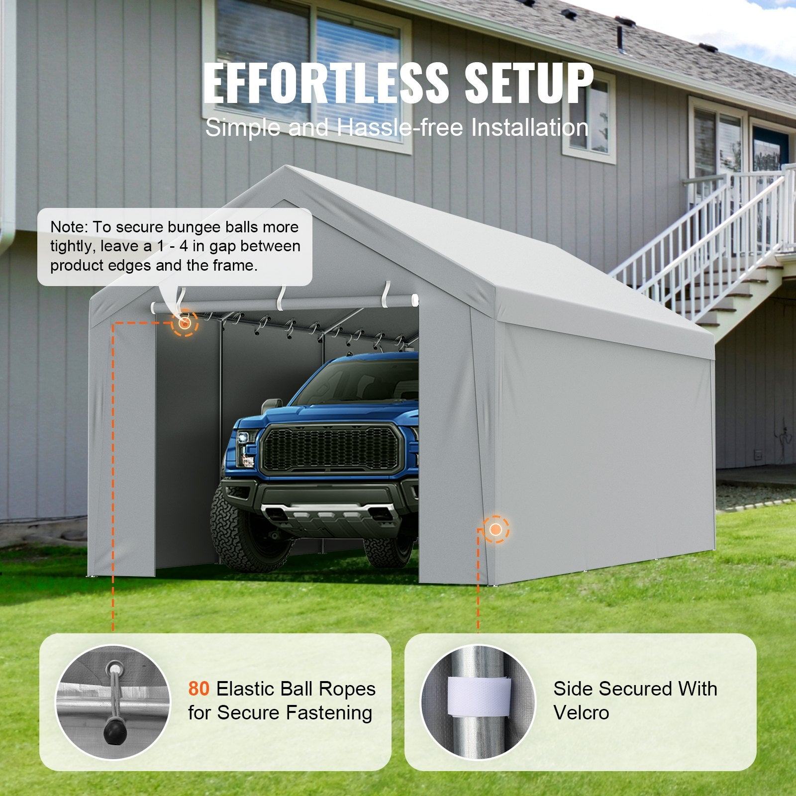 Carport Replacement Canopy Cover Top + Side Wall 10 x 20 ft, Garage Tent Shelter Tarp Heavy-Duty Waterproof & V952-CKPB10X20FTH27H20V0