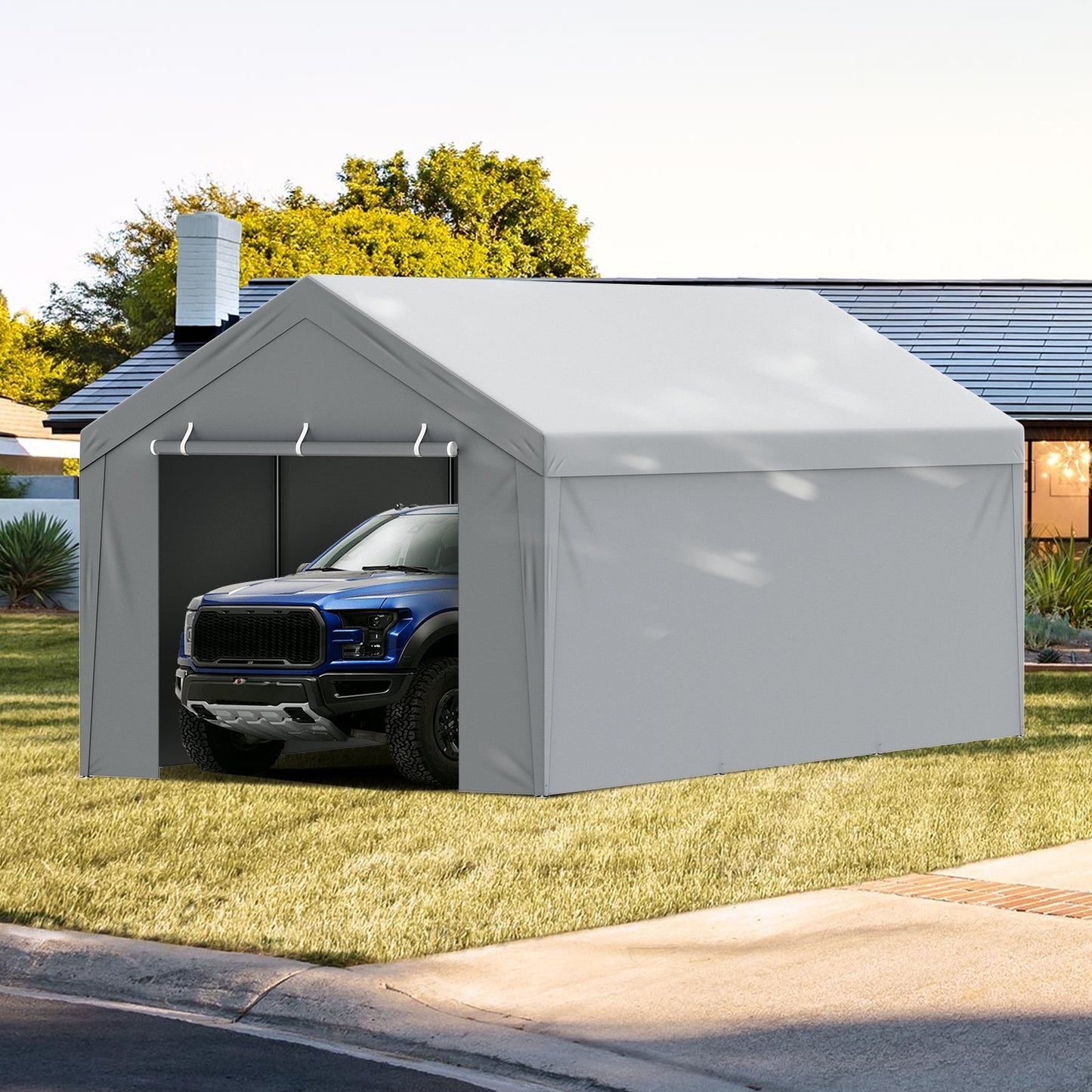 Carport Replacement Canopy Cover Top + Side Wall 10 x 20 ft, Garage Tent Shelter Tarp Heavy-Duty Waterproof & V952-CKPB10X20FTH27H20V0