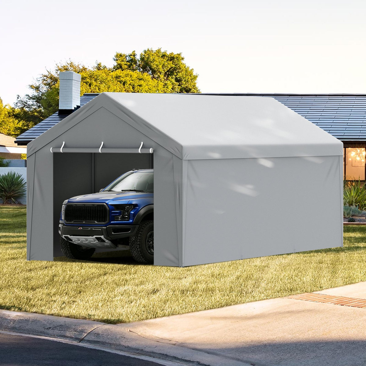 Carport Replacement Canopy Cover Top + Side Wall 10 x 20 ft, Garage Tent Shelter Tarp Heavy-Duty Waterproof & V952-CKPB10X20FTH27H20V0